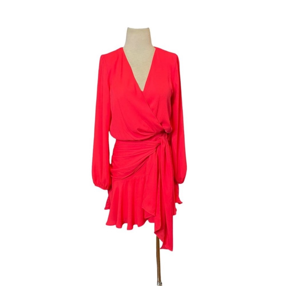 Krisa tie waist surplice mini dress in desire pink - Picture 4 of 7